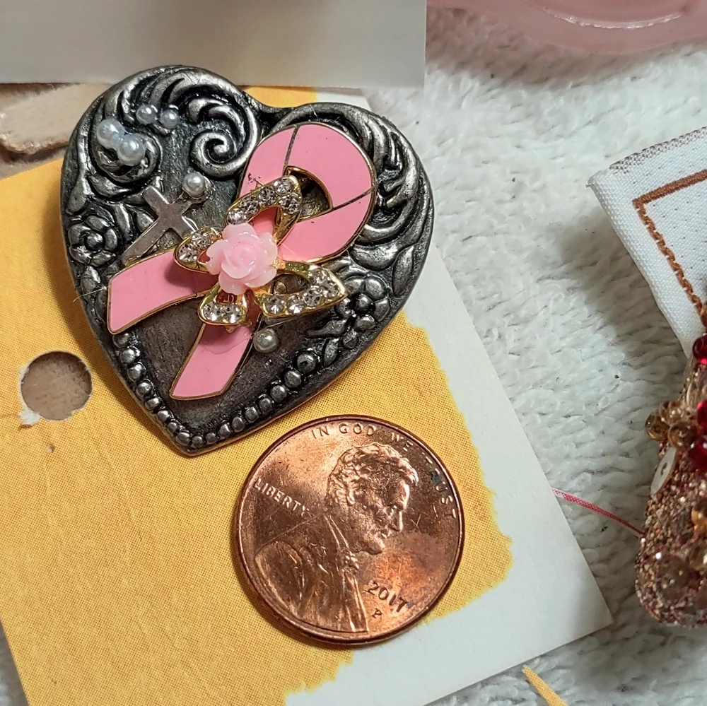 Pewter Heart with Pink Awareness Ribbon